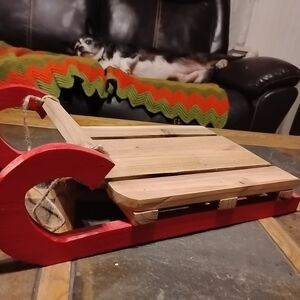 Festive Red Wooden Sled for Holiday Decor